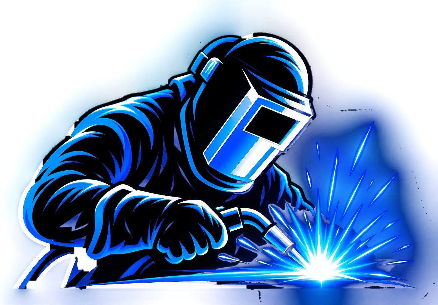 Ilustração de um soldador trabalhando, com faíscas azuis